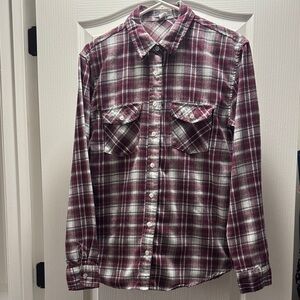 RSQ Mens Button Down Pockets Long Sleeve Plaid Flannel Shirt Red and White